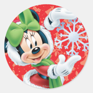 Sticker Rond Minnie tenant un flocon de neige