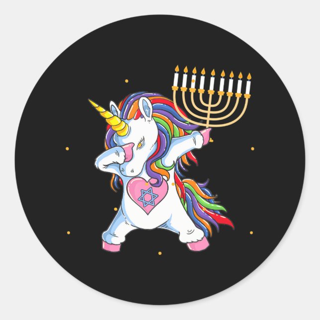 Sticker Rond Minorah Unicorn Jewnicorn Hanoukka Pajamas (Devant)