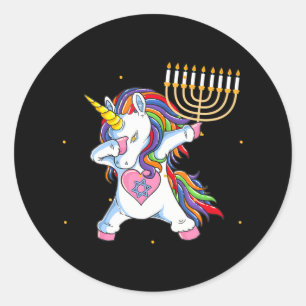 Sticker Rond Minorah Unicorn Jewnicorn Hanoukka Pajamas
