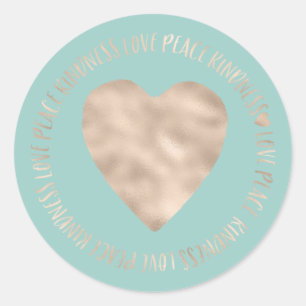Sticker Rond Mint Gold Love Peace Kindness Heart