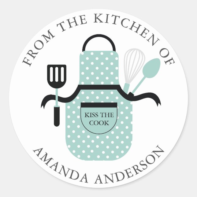 Sticker Rond Mint Green Apron Kiss the Cook from the Kitchen of (Devant)