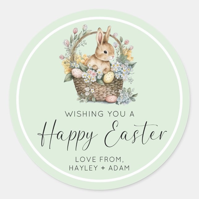 Sticker Rond Mint Green Joyeux lapin de Pâques (Easter Bunny Sticker)