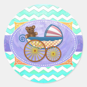 Sticker Rond Mint Ice Blue Chevron Patteryn Baby