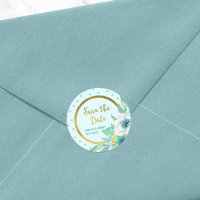 Mint Polka Dot Faux Gold Floral Enregistrer la dat