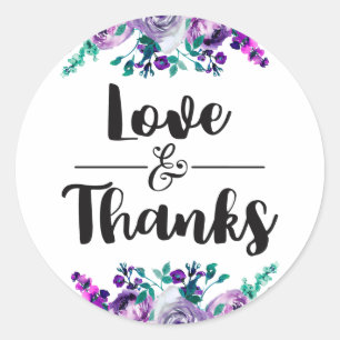 Sticker Rond Mint & Purple Floral Mariage Amour & Merci Favoris