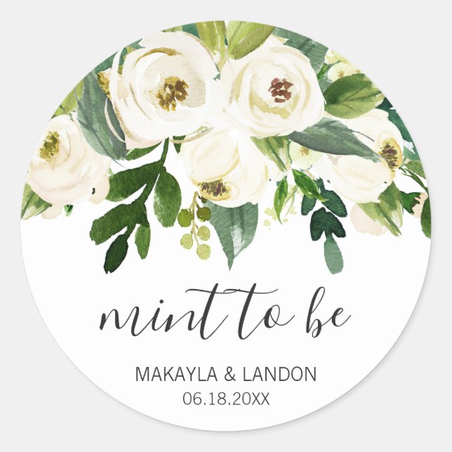 Sticker Rond Mint To Be Elegant Greenery White Floral Wedding (Devant)