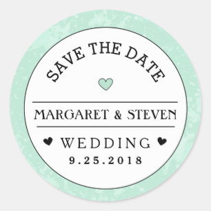 Sticker Rond Mint Vert Noir & Blanc Mariage Enregistrer la date