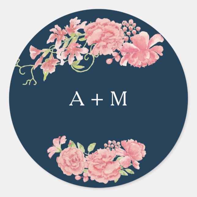 Sticker Rond Minuit bleu foncé rose mariage merci (Devant)