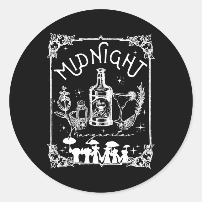 Sticker Rond Minuit Margaritas Pratique Magie Tee Halloween (Devant)