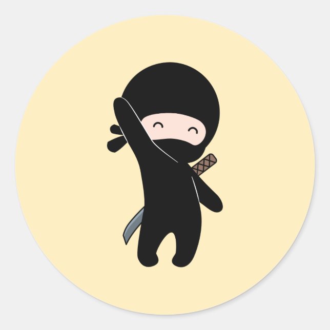 Sticker Rond Minuscule Ninja heureux sur Jaune (Devant)