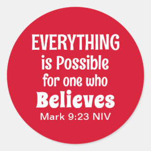 Sticker Rond Miracle Bible Verse Christian Faith Red