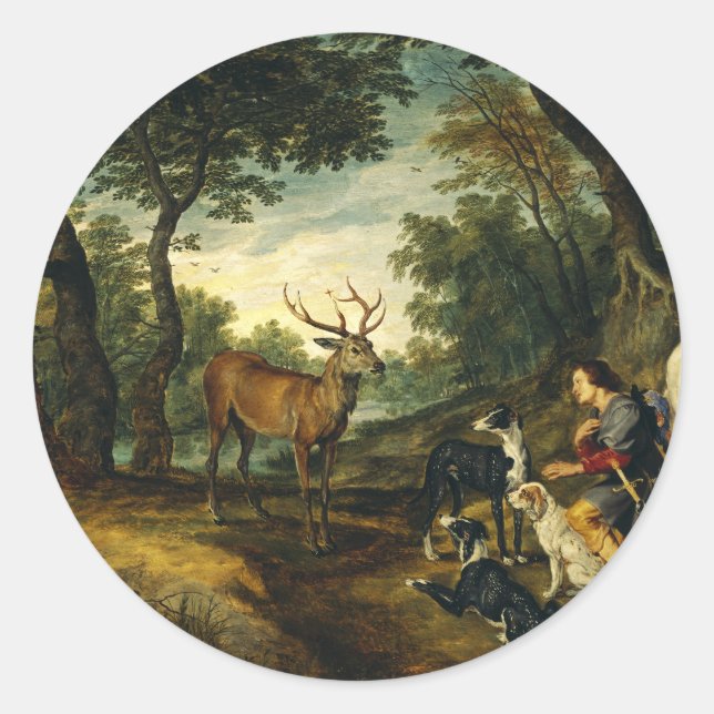 Sticker Rond Miracle de Saint Hubert par Peter Paul Rubens (Devant)