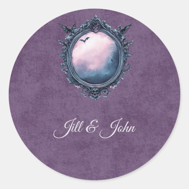 Sticker Rond Miroir Orné Victorien Gothique Sceau de Mariage (Devant)