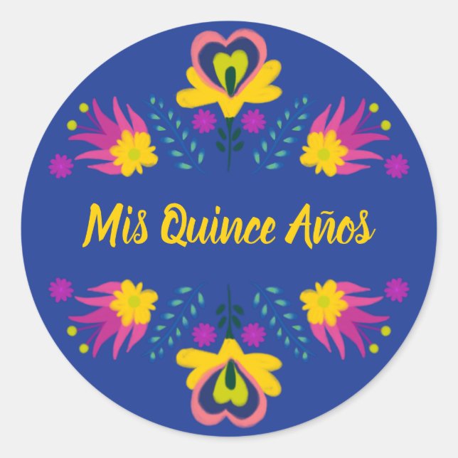Sticker Rond Mis Quince Anos Black Blue Yellow Mexican Fiesta (Devant)