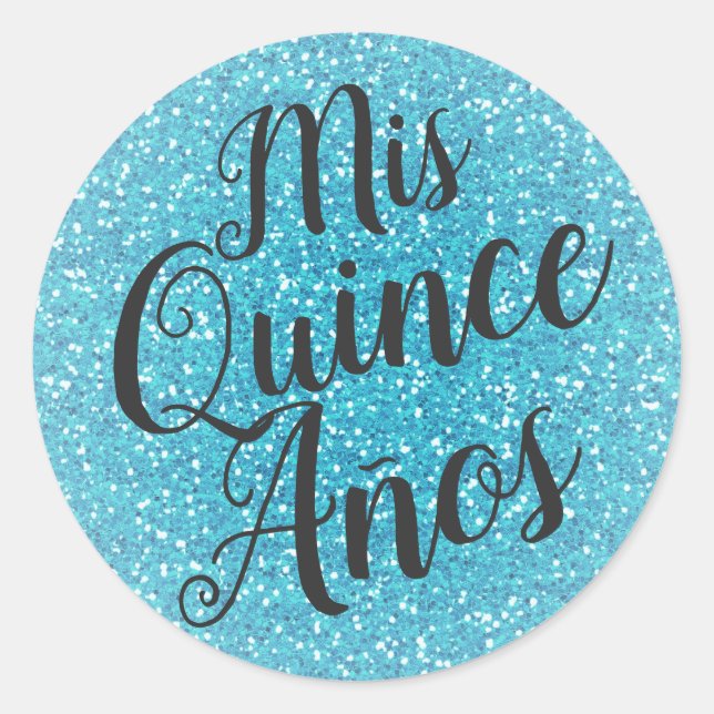 Sticker Rond Mis Quince Años Quinceañera Aqua Parties scintilla (Devant)