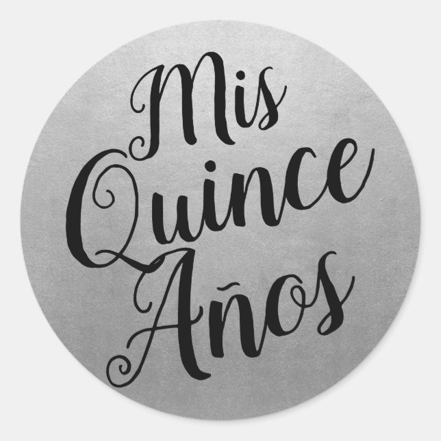Sticker Rond Mis Quince Años Quinceañera Noir et argent Faveur (Devant)