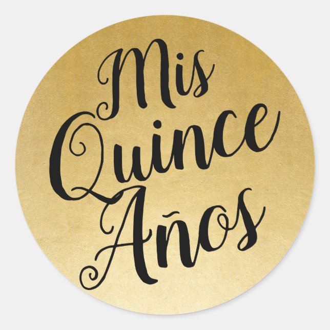 Sticker Rond Mis Quince Años Quinceañera Noir et or Favoriser (Devant)
