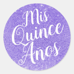 Sticker Rond Mis Quince Años Quinceañera Parties scintillant 