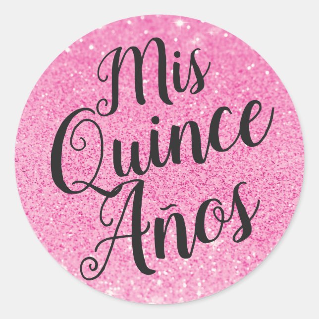 Sticker Rond Mis Quince Años Quinceañera Parties scintillant ro (Devant)
