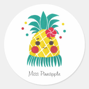 Sticker Rond Miss Hawaiian Pineapple