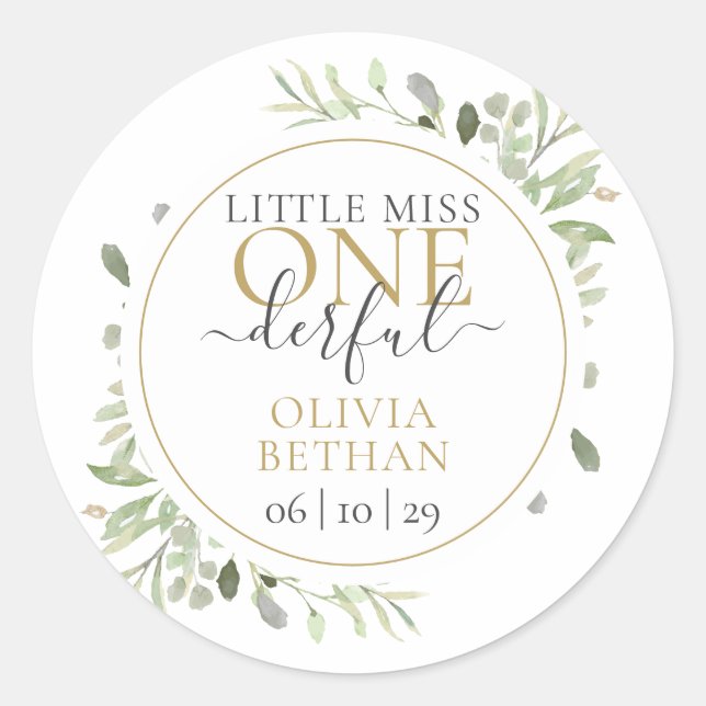 Sticker Rond Miss M. ONEderful Boy Premier anniversaire (Devant)