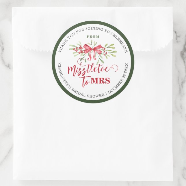 Sticker Rond Miss To Mrs Winter Mistletoe Mariage Personnalisé  (Sac)