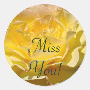 Sticker Rond Miss You ! timbres Poster Fleur de Rose Jaune