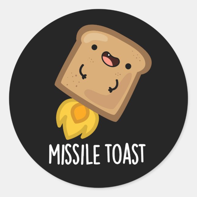 Sticker Rond Missile Toast amusant Mistletoe Puns Dark BG (Devant)