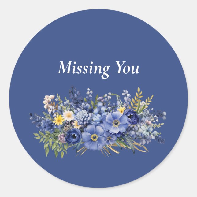Sticker Rond Missing You, joli design floral, (Devant)