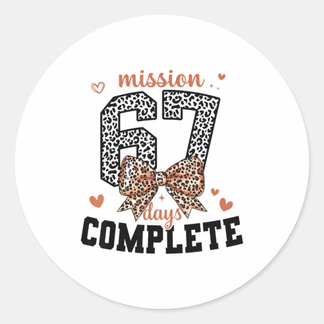 Sticker Rond Mission 67 Days Complete Back To School Bow Leopar (Devant)