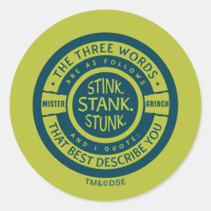 Sticker Rond Mister Grinch   Citation Stink Stank Stunk