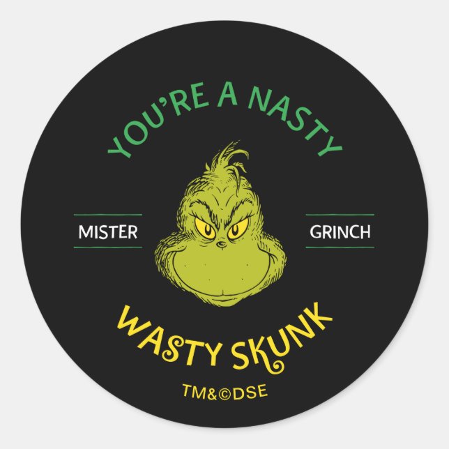 Sticker Rond Mister Grinch | Vous êtes un sale con (Devant)