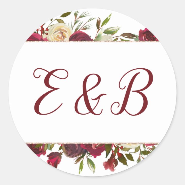 Sticker Rond Mistletoe Manor Aquarelle Hiver Monogramme Mariage (Devant)