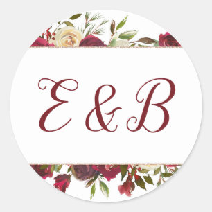 Sticker Rond Mistletoe Manor Aquarelle Hiver Monogramme Mariage