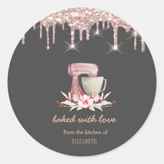 Sticker Rond Mixer Fleurs Rose Gold Drives Boulangerie (Devant)