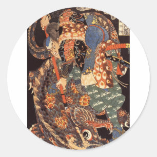 Sticker Rond Miyamoto Musashi peinture à l'encre