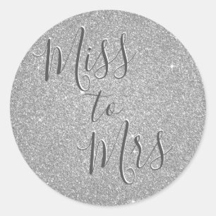 Sticker Rond Mlle à Mme Fête des mariées Party Silver Sparkle