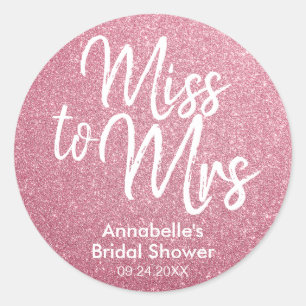 Sticker Rond Mlle à Mme Glam Blush Pink Parties scintillant Fêt