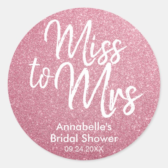 Sticker Rond Mlle à Mme Glam Blush Pink Parties scintillant Fêt (Devant)