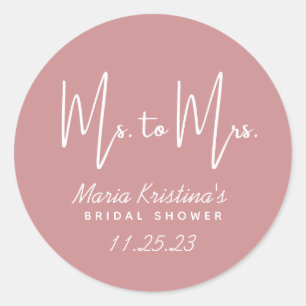 Sticker Rond Mme à Mme Fête des mariées Puce Pink Calligraphy