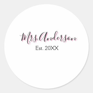 Sticker Rond Mme ajouter nom nom de famille noir rose est année