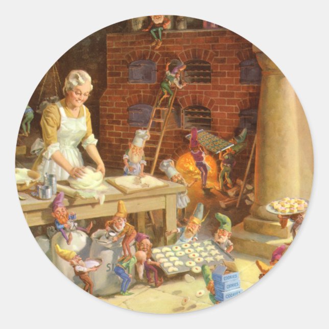 Sticker Rond Mme Claus Bakes Cookies with Père Noël Elves! (Devant)