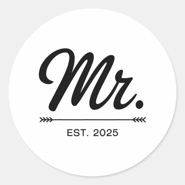 Sticker Rond Mme Est. 2025 Je Viens De Marier Mr Et M (Devant)