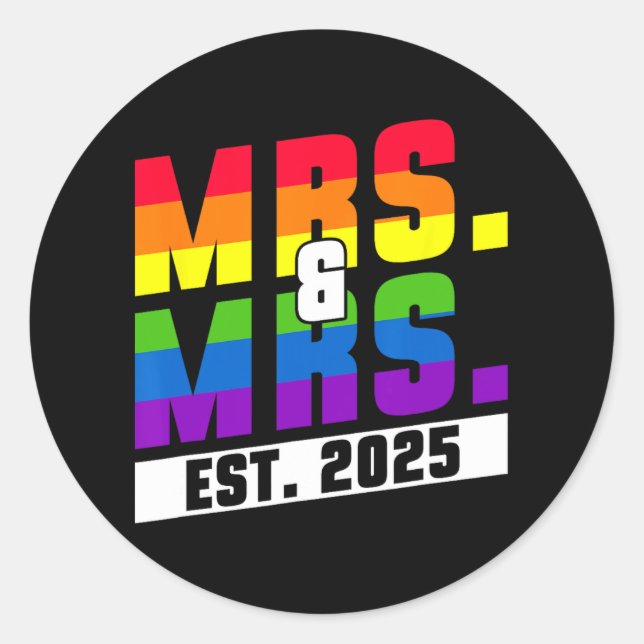 Sticker Rond Mme Et Mme Est. 2025 - Mariage Gay pride (Devant)