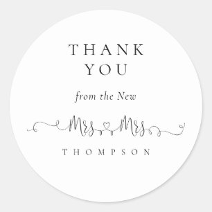 Sticker Rond Mme Mme Ring Coeur Script Mariage lesbien Merci