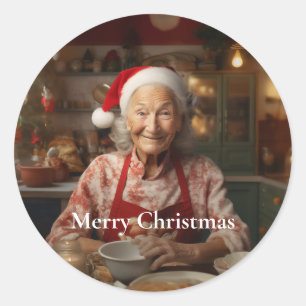 Sticker Rond Mme Père Noël Baking Cake
