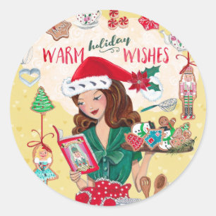 Sticker Rond Mme Santa Chirstmas Casse-Noisette Cookies Cuisine