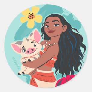 Sticker Rond Moana Holding Pua illustré graphique