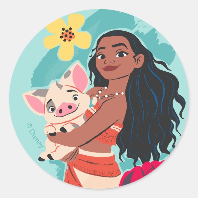 Sticker Rond Moana Holding Pua illustré graphique (Devant)