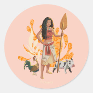 Sticker Rond Moana Live Action Wayfinder Pua Heihei Graphique